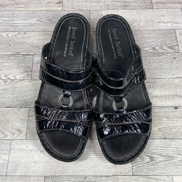 Josef Seibel Sandals Womens 10.5 41 Black Slip On Slides Open Toe Shoes Heels - Picture 9 of 10